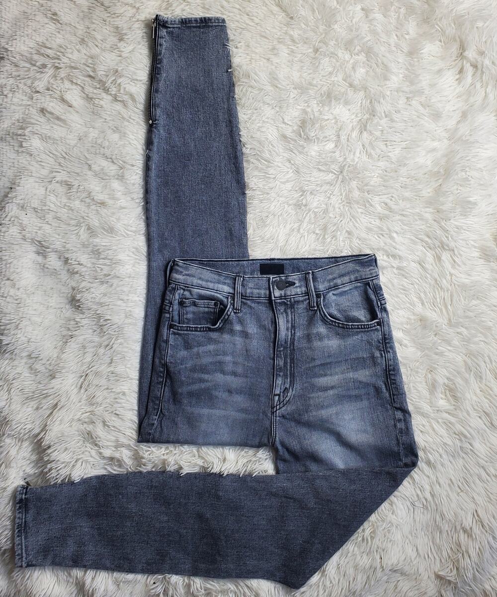 MOTHER The Swooner High Rise Ankle Zip Skinny Jeans Static Gray 27 / 4